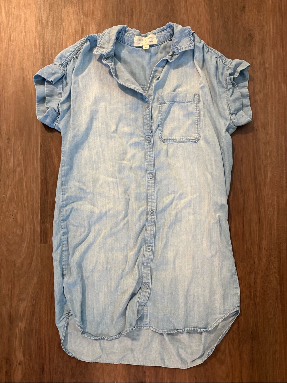 Cloth & Stone Anthropologie Button Down Chambray Denim Dress Short | Size XS
